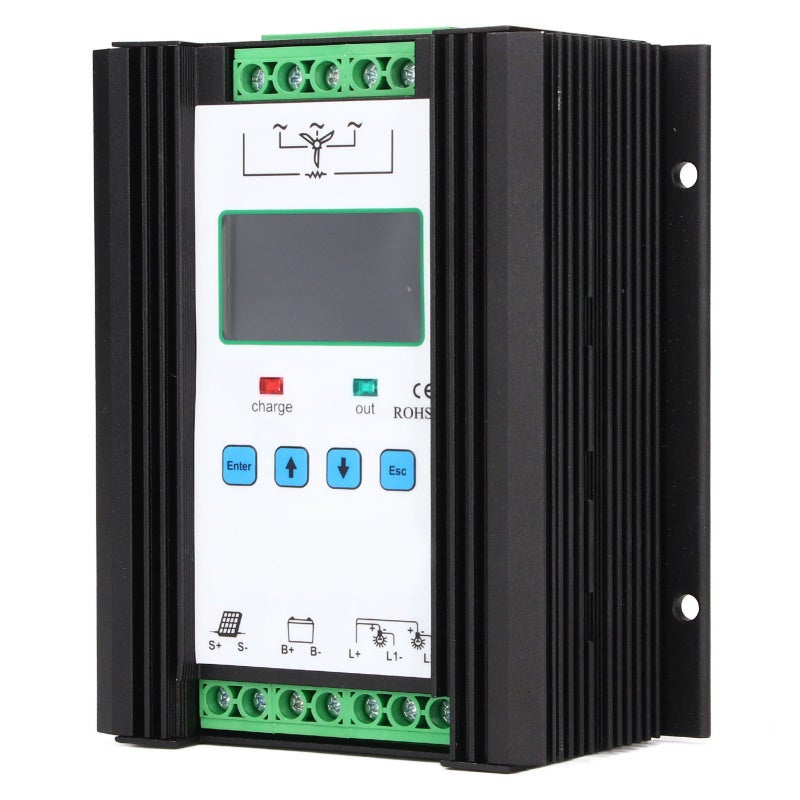 Wind Solar Hybrid Controller 600W 12V 24V Aluminum Alloy Digital Intelligent Control - PWM Charging Unloading Overcurrent Limiting Functions with LCD Display for Vertical Wind Turbines - Image 1
