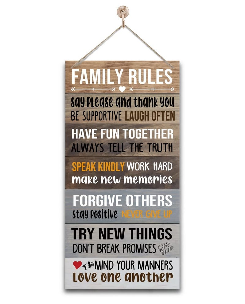 Gkwa Warm Family Rules Home Sign, Inspirational Family Saying Wood Sign, Rustic Hanging Plaque Art Decor, Home Sign decoration, Farmhouse Wall Decor, Housewarming Gift - Image 1