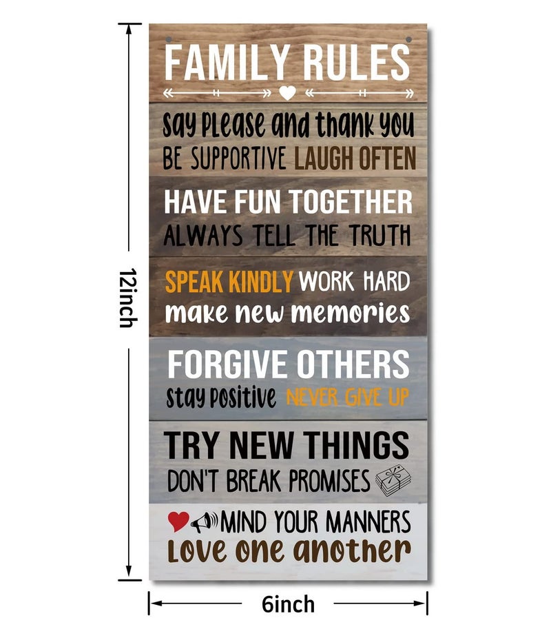 Gkwa Warm Family Rules Home Sign, Inspirational Family Saying Wood Sign, Rustic Hanging Plaque Art Decor, Home Sign decoration, Farmhouse Wall Decor, Housewarming Gift - Image 2