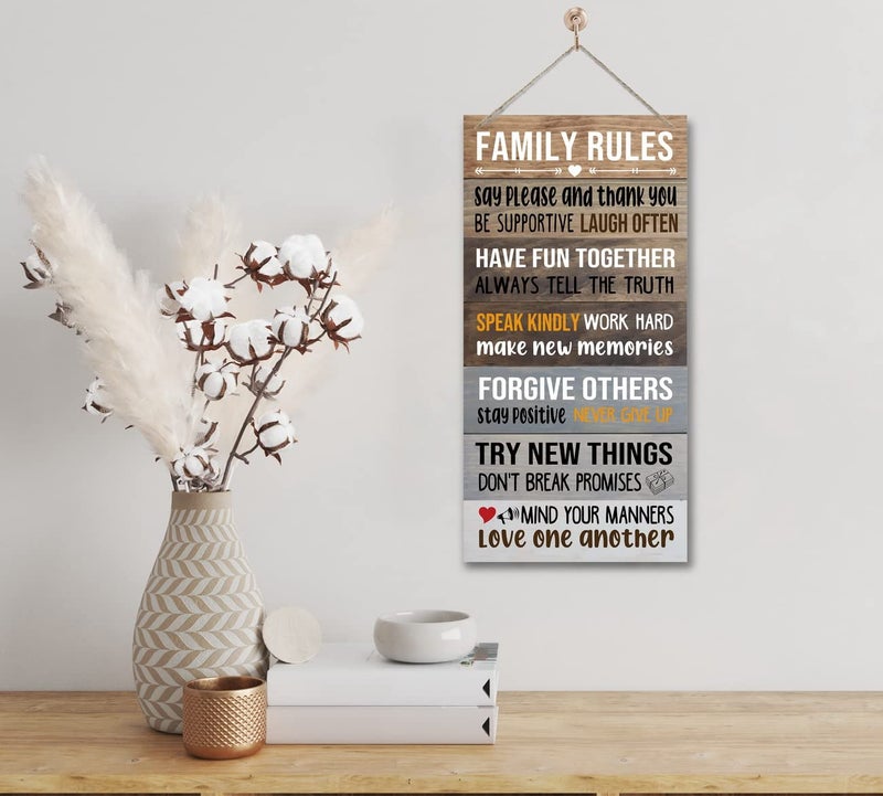 Gkwa Warm Family Rules Home Sign, Inspirational Family Saying Wood Sign, Rustic Hanging Plaque Art Decor, Home Sign decoration, Farmhouse Wall Decor, Housewarming Gift - Image 4
