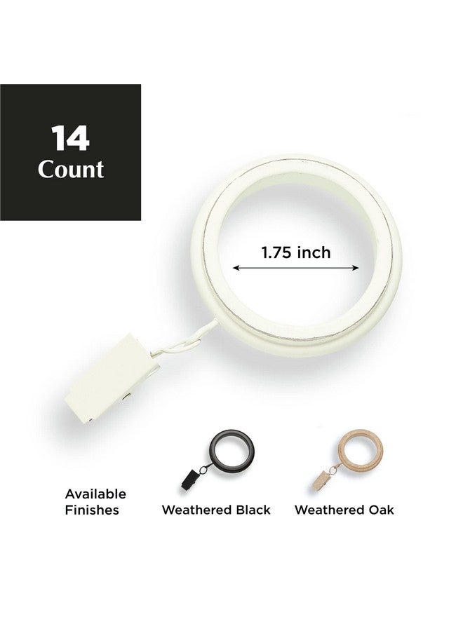 MODE MODE Farmhouse Collection Beveled Curtain Clip Rings, Set of 14 Curtain Rings with Clips, Fits MODE Farmhouse Curtain Rod Sets, 1 3/4”, Weathered White - Image 2