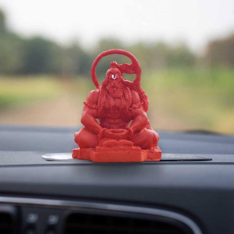 Natali Traders Meditating Hanuman Ji Murti for Car Dashboard Dhyan Mudra Meditation Bajrangbali Statue Showpiece Bahubali Hanuman Idol for Home Decor Office Spiritual Gift Orange - Image 1
