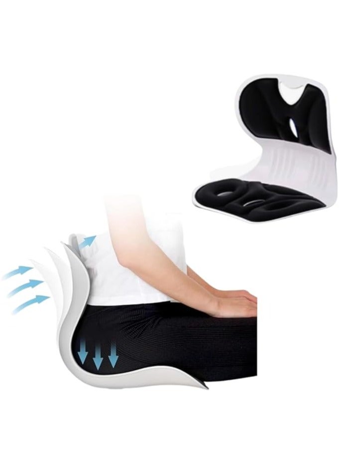 كرسي مريح عالي التحمل مع دعم للظهر وأسفل الظهر ووسادة لتصحيح الوضع لآلام أسفل الظهر ووسائد من القماش ومقعد مضغوط للمنزل والمكتب والسيارة ومقعد 33 سم وظهر مريح 31 سم (رمادي) - Image 1