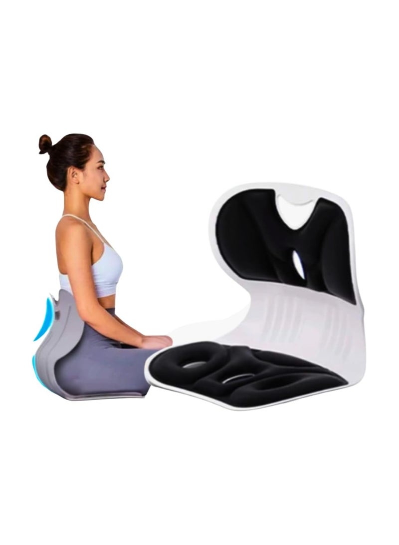 كرسي مريح عالي التحمل مع دعم للظهر وأسفل الظهر ووسادة لتصحيح الوضع لآلام أسفل الظهر ووسائد من القماش ومقعد مضغوط للمنزل والمكتب والسيارة ومقعد 33 سم وظهر مريح 31 سم (رمادي) - Image 5