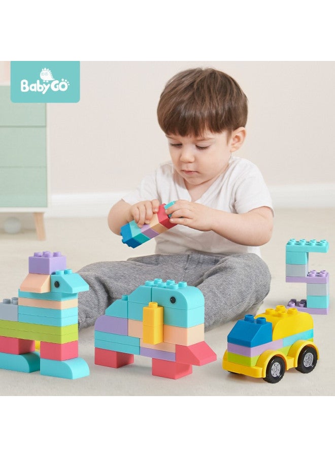Babygo Baby Soft Rubber Building Blocks Can Bite Boiled Children's Assembled Toys Baby Big Particle Building Blocks Inky-Color:88 Large Particle Building Blocks 【send Interesting Stickers + Portable Storage Box】】 - Image 3