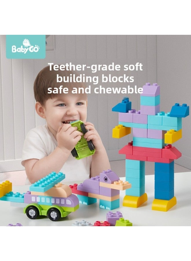 Babygo Baby Soft Rubber Building Blocks Can Bite Boiled Children's Assembled Toys Baby Big Particle Building Blocks Inky-Color:88 Large Particle Building Blocks 【send Interesting Stickers + Portable Storage Box】】 - Image 2
