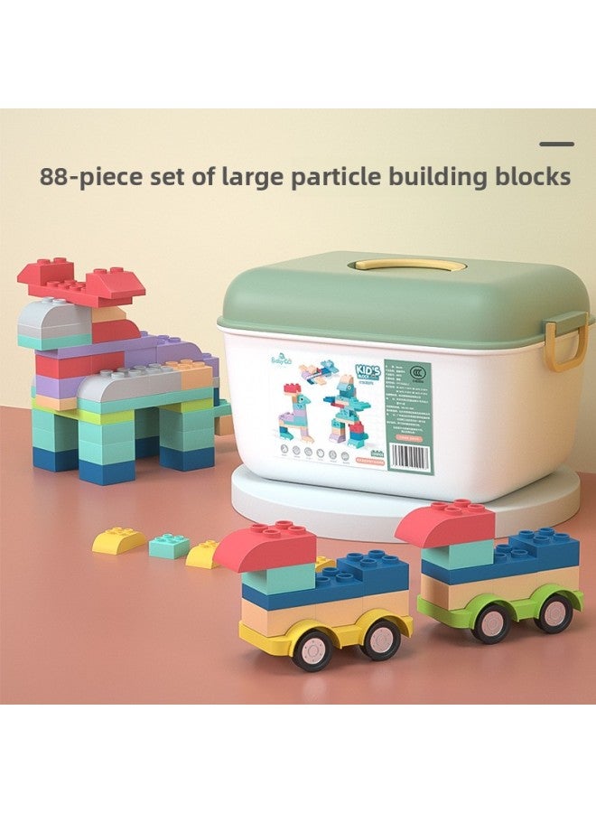 Babygo Baby Soft Rubber Building Blocks Can Bite Boiled Children's Assembled Toys Baby Big Particle Building Blocks Inky-Color:88 Large Particle Building Blocks 【send Interesting Stickers + Portable Storage Box】】 - Image 1