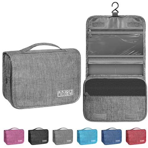 YEMEDA Toiletry Bag Travel Bag with Hanging Hook, Waterproof Shower Bathroom Hanging Toiletry Bag for Men Women,Small Multifunctional Makeup Cosmetic Bag,Portable Toiletries Bag Travel Organizer (Grey) - Image 1