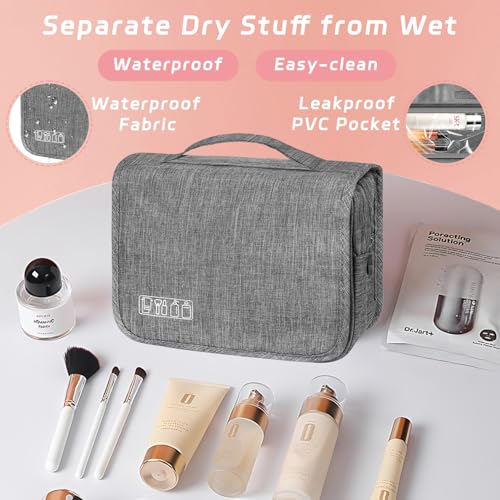 YEMEDA Toiletry Bag Travel Bag with Hanging Hook, Waterproof Shower Bathroom Hanging Toiletry Bag for Men Women,Small Multifunctional Makeup Cosmetic Bag,Portable Toiletries Bag Travel Organizer (Grey) - Image 5