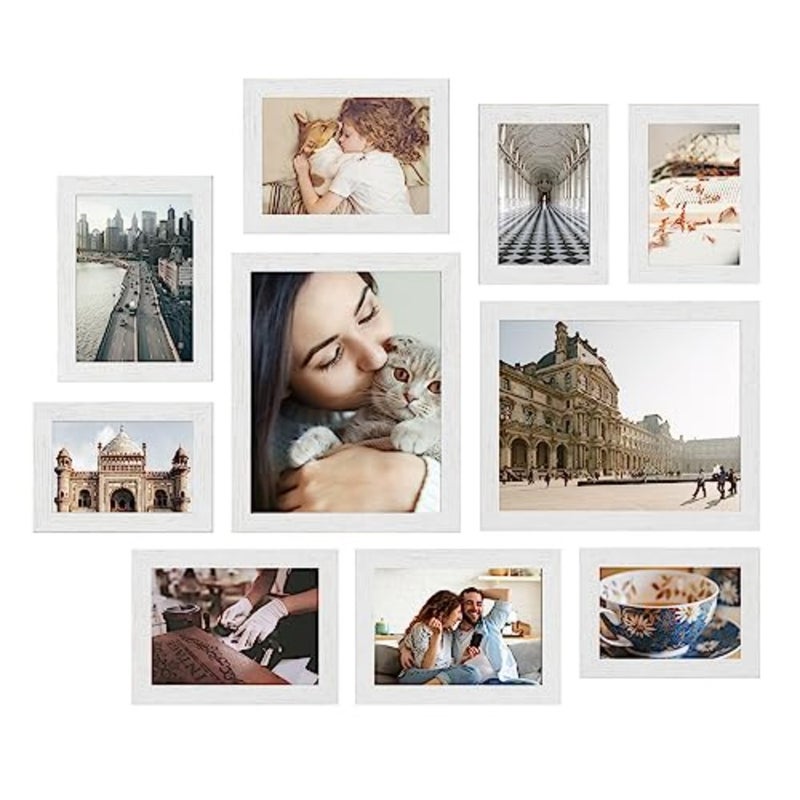 Picture Frames, 10 Pack Collage Picture Frames with Two 8x10, Four 5x7, Four 4x6, Photo Frame Set for Wall Gallery Decor, Hanging or Tabletop Display, Clear Glass Front