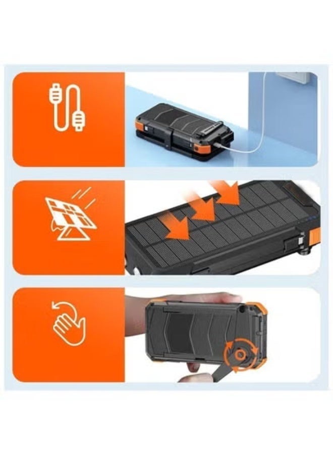 HOMESTAR 4-Panel Solar Power Bank 20000mAh, Power Bank with Detachable Panels, Built-In Cable, Hand Crank Charging, Multi-Mode Flashlight, IP45 Water Resistant, Detachable Cables - Image 3