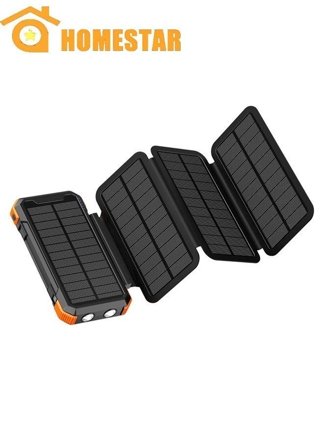 HOMESTAR 4-Panel Solar Power Bank 20000mAh, Power Bank with Detachable Panels, Built-In Cable, Hand Crank Charging, Multi-Mode Flashlight, IP45 Water Resistant, Detachable Cables - Image 1