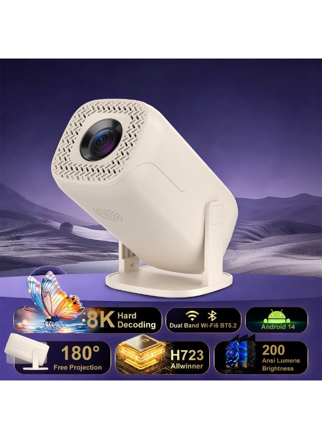 YT Portable Mini Smart Projector 8K Android 14, WiFi6, Built-in Apps & Auto Keystone, Home Theater Full HD For Indoor Outdoor Compatible with Android/iOS/Windows/TV Stick/HDMI/USB/Game Controller/Computer/Laptop/Smartphone - Image 1