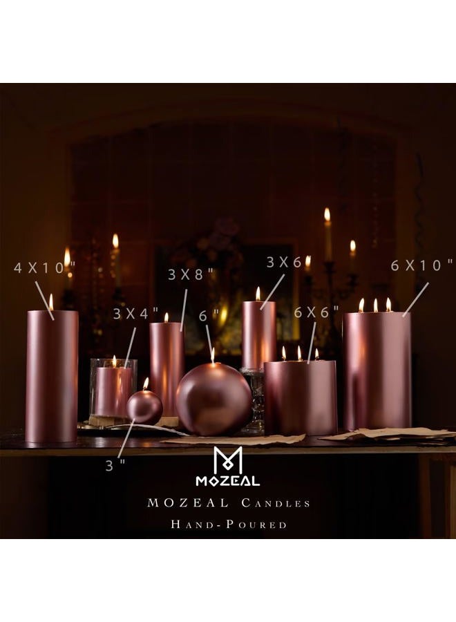 MOZEAL 4" x 10" Extra-Large Rose Gold Pillar Candles (Set of 2), Unscented, Dripless, Smokeless, Long Clean-Burning, Tall 10 inch Large Rose Gold Pillar Candles for New Year's Decor - Image 4