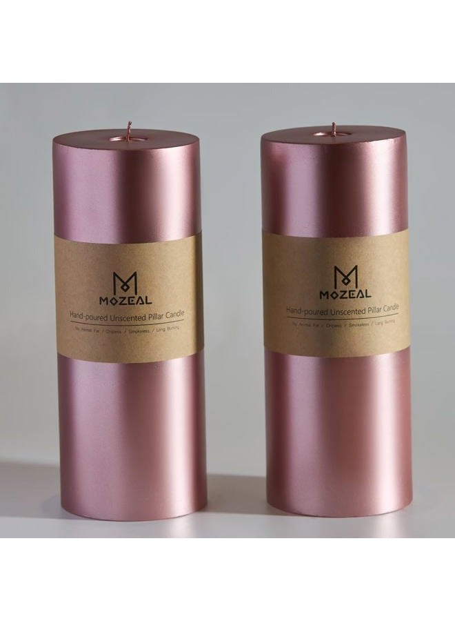 MOZEAL 4" x 10" Extra-Large Rose Gold Pillar Candles (Set of 2), Unscented, Dripless, Smokeless, Long Clean-Burning, Tall 10 inch Large Rose Gold Pillar Candles for New Year's Decor - Image 1