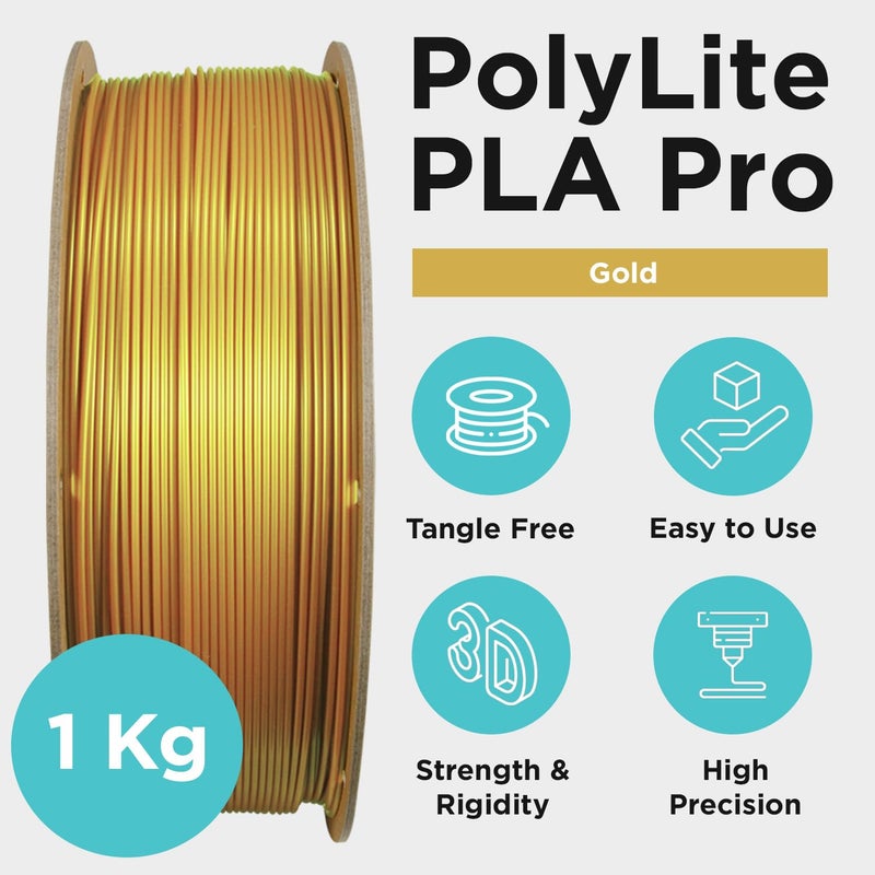 polymaker PLA PRO Filament 1.75mm 1kg, Tough & High Rigidity Metallic Gold 3D Printing Filament, PolyLite PLA PRO 3D Printer Filament 1.75mm, Print with Most 3D Printers - Image 5