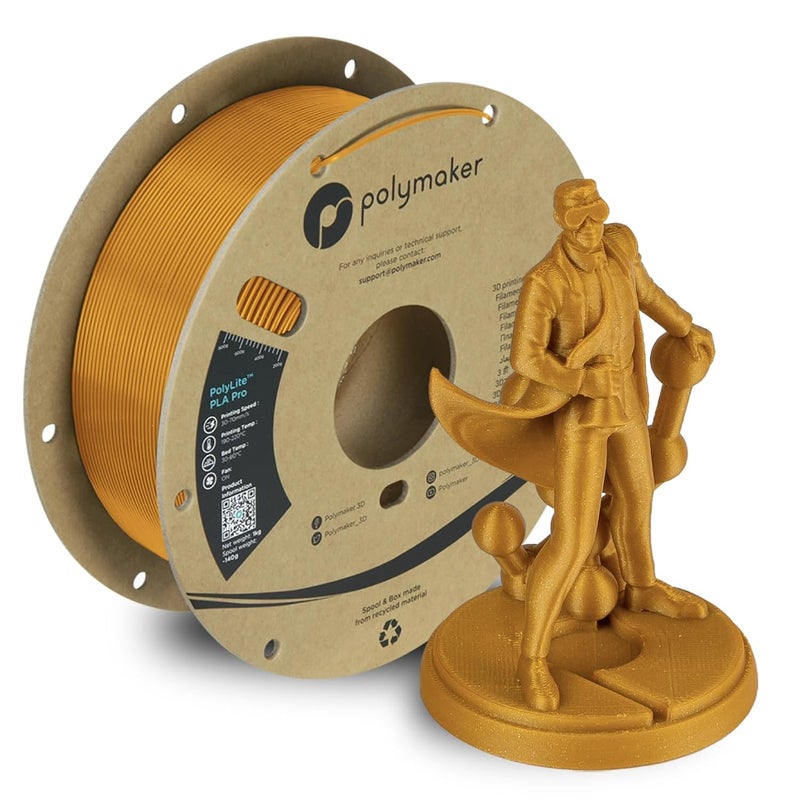polymaker PLA PRO Filament 1.75mm 1kg, Tough & High Rigidity Metallic Gold 3D Printing Filament, PolyLite PLA PRO 3D Printer Filament 1.75mm, Print with Most 3D Printers - Image 1