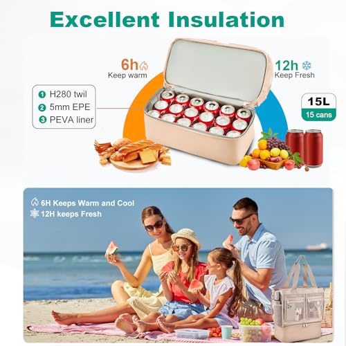 Busiuw Beach Bags for Women, Large Beach Tote Bags with Zipper, Sandproof & Leakproof Insulation Cooler Bag for Swim Pool Cruise Vacation（Champagne） - Image 3