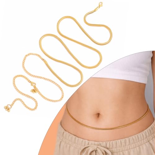 VAMA FASHIONS Adjustable Round Snake Waist Belly Body Chain Kamarbandh Beach Bikini Chains for Women & Girls (14k Gold Waist Chain) - Image 2