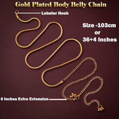 VAMA FASHIONS Adjustable Round Snake Waist Belly Body Chain Kamarbandh Beach Bikini Chains for Women & Girls (14k Gold Waist Chain) - Image 3