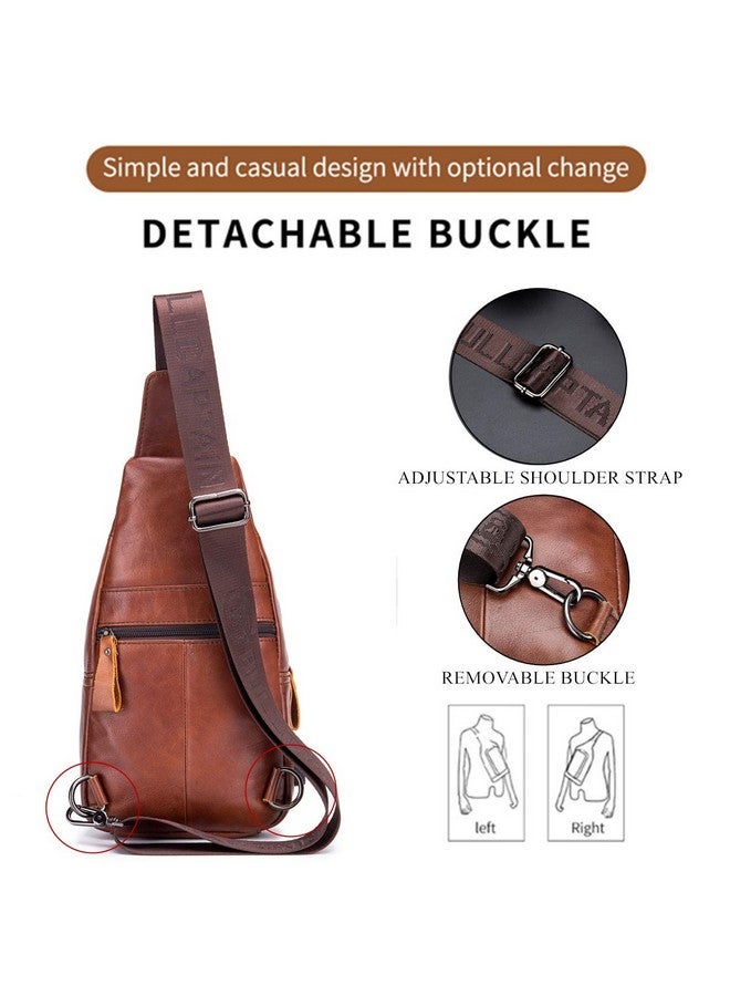 BULLCAPTAIN BULLCAPTAIN Genuine Leather Sling Bag with USB Charging Port Multi-pocket Chest Bag for Men Hiking Travel Daypack XB-129(Brown)  - Image 2