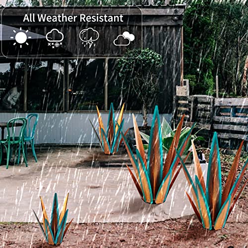 KODIBO Large Tequila Rustic Sculpture, Agave Plants for Outdoor Patio, Home Decor Hand Painted Metal Garden Statue, Lawn Ornaments Yard Stakes (Blue - L) - Image 5