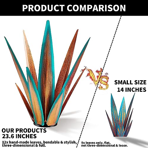 KODIBO Large Tequila Rustic Sculpture, Agave Plants for Outdoor Patio, Home Decor Hand Painted Metal Garden Statue, Lawn Ornaments Yard Stakes (Blue - L) - Image 4