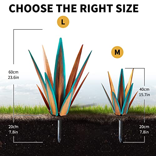 KODIBO Large Tequila Rustic Sculpture, Agave Plants for Outdoor Patio, Home Decor Hand Painted Metal Garden Statue, Lawn Ornaments Yard Stakes (Blue - L) - Image 2