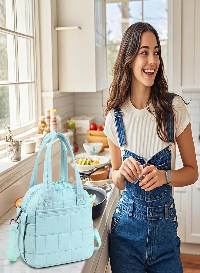 LEDAOU Lunch Box for Women Lunch bag Quilted Puffer Lunch Box with adjustable strap Insulated Reusable LunchBox for Work School Picnic Travel (Sky Blue) - Image 2
