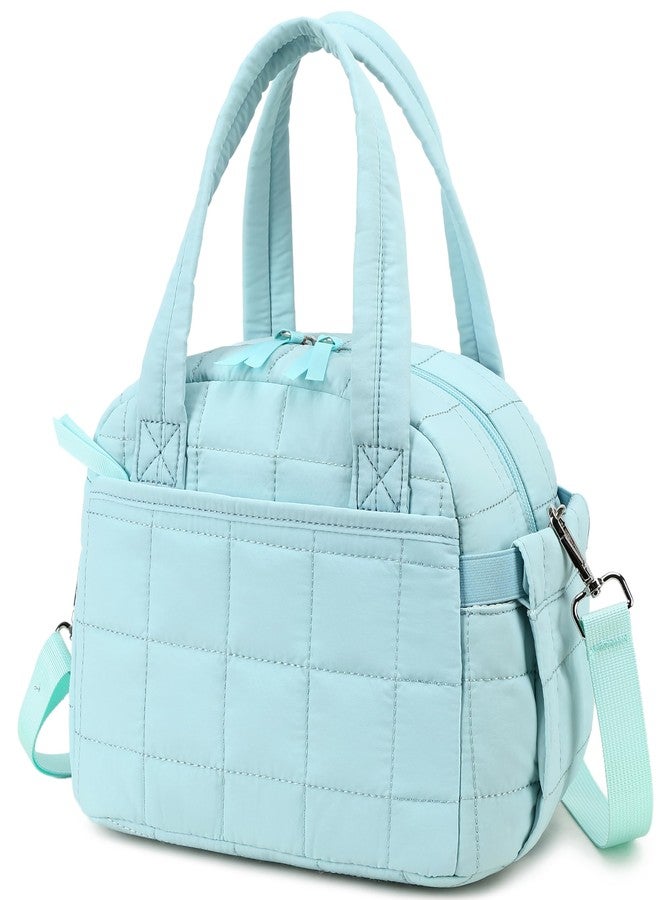 LEDAOU Lunch Box for Women Lunch bag Quilted Puffer Lunch Box with adjustable strap Insulated Reusable LunchBox for Work School Picnic Travel (Sky Blue) - Image 1