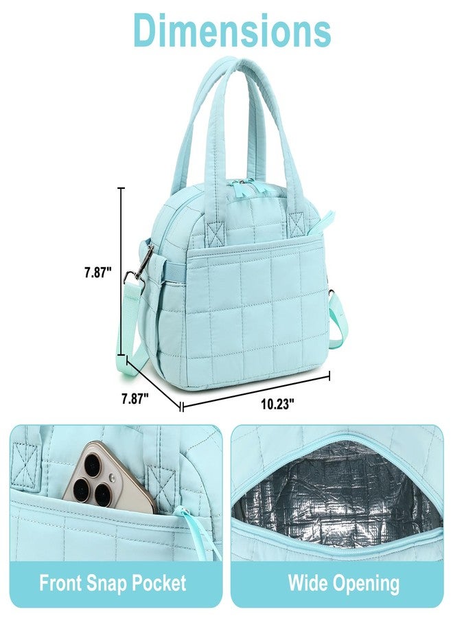 LEDAOU Lunch Box for Women Lunch bag Quilted Puffer Lunch Box with adjustable strap Insulated Reusable LunchBox for Work School Picnic Travel (Sky Blue) - Image 5