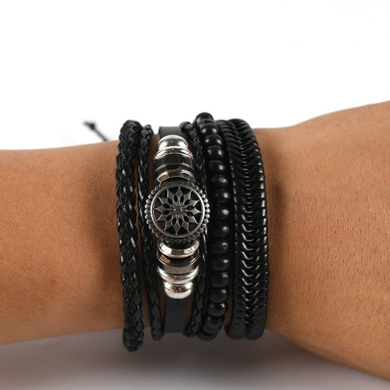 Braided Leather Bracelet Set 4 Styles Brown Handmade Unisex Accessory - Adjustable Soft Leather Wristband for Daily Wear - Image 4