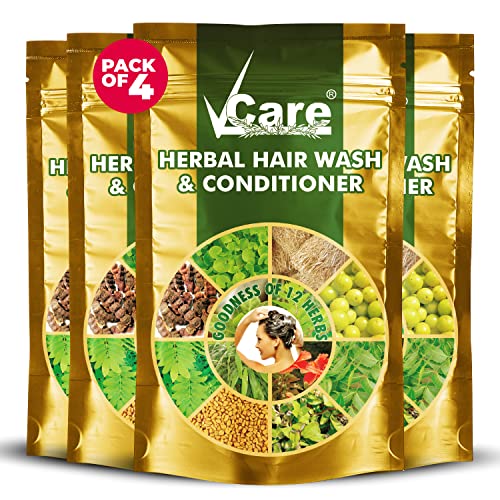 VCare Herbal Hair Wash And Conditioner For Men And Women| 100% Natural With 12+ Herbs Amla, Shikakai, Bhringraj, Hibiscus Powder For All Hair Type,-100gm (Pack Of 4) - Image 1