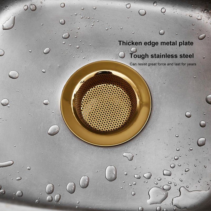 LASSHSWA Kitchen Sink Strainer Stainless Steel, Kitchen Sink Drain Strainer, Gold Sink Strainers for Kitchen Sinks with Large Wide Rim 4.5" Diameter (2 PCS) - Image 4