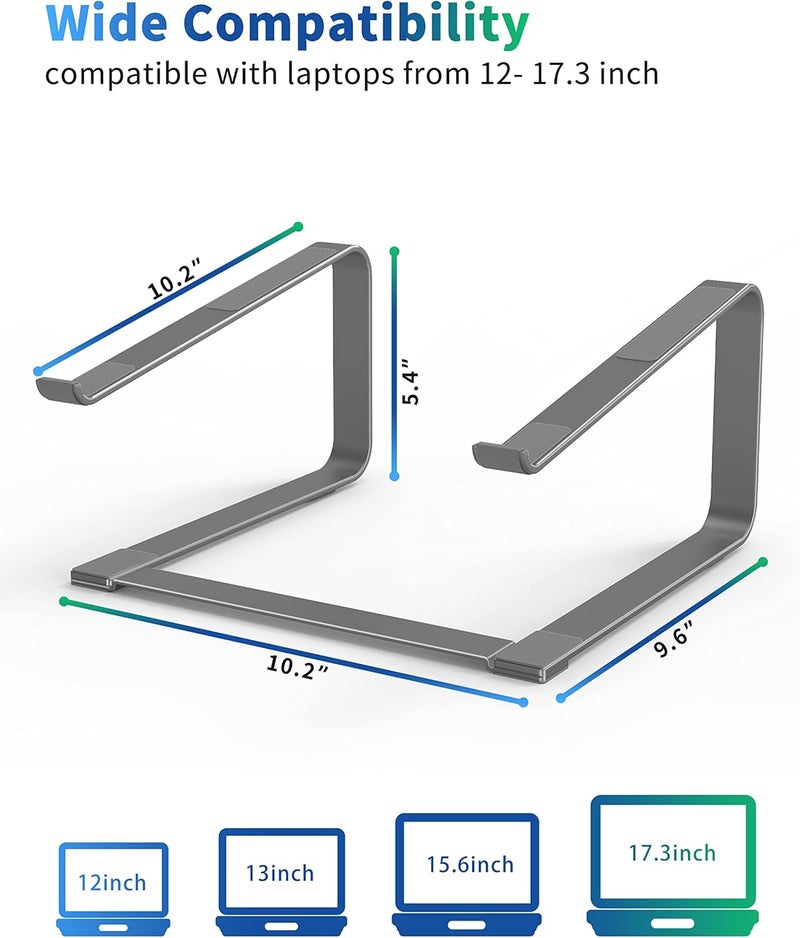 SOUNDANCE Laptop Stand for Desk, Metal Computer Riser, Heavy Stable PC Holder, Ergonomic Laptops Elevator for 12 to 17.3 Inches Notebook Computer, Grey - Image 2