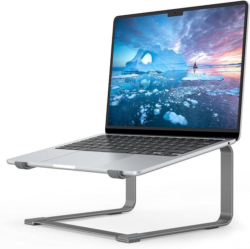 SOUNDANCE Laptop Stand for Desk, Metal Computer Riser, Heavy Stable PC Holder, Ergonomic Laptops Elevator for 12 to 17.3 Inches Notebook Computer, Grey - Image 1