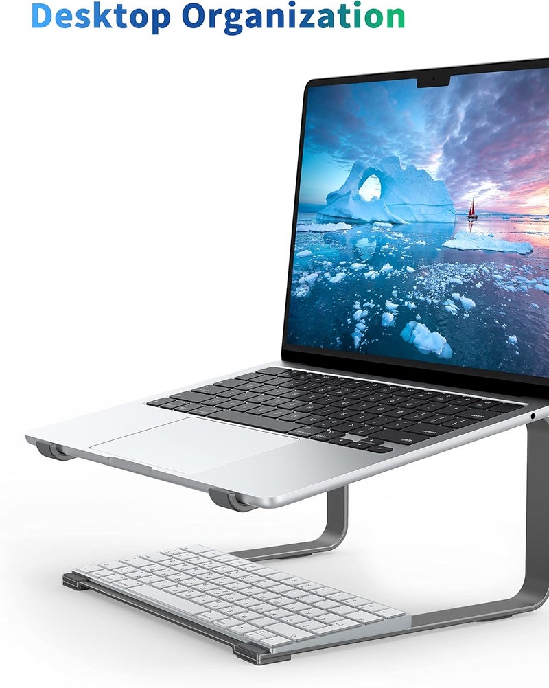 SOUNDANCE Laptop Stand for Desk, Metal Computer Riser, Heavy Stable PC Holder, Ergonomic Laptops Elevator for 12 to 17.3 Inches Notebook Computer, Grey - Image 3