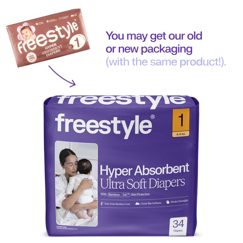 Freestyle BambooTek Diapers - (Size 1) Hyper Absorbent & Non-Toxic â€“ Disposable Diapers for Sensitive Skin â€“ Ultra Soft Diapers (8-14 lbs) â€“ 204 Count - Image 2