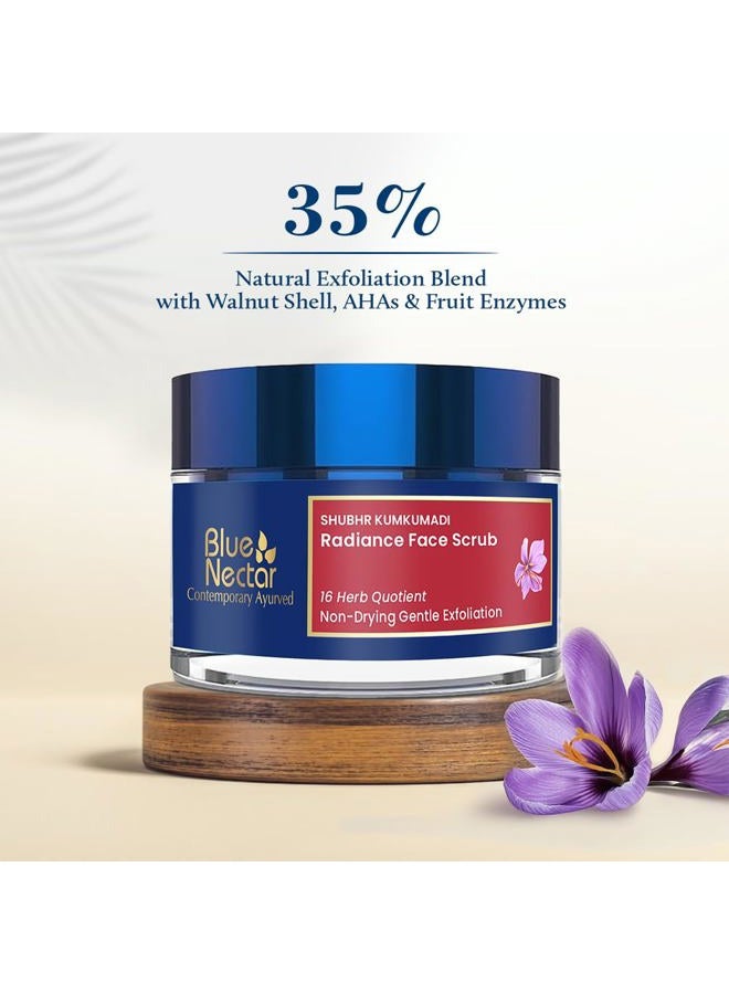 Blue Nectar مقشر الوجه بالزعفران لبشرة متألقة من مقشر الوجه | زيت كُمكُمادي العشبي اللطيف لإزالة تان البشرة المتعرضة للشمس (16 عشبة، 50غ) - Image 3