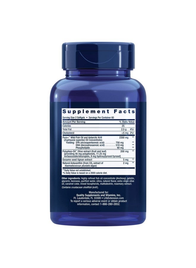 Life Extension Super Omega3 Plus Epa/Dha Fish Oil Sesame Lignans Olive Extract Krill & Astaxanthin Glutenfree Nongmo 120 Softgels  - Image 3