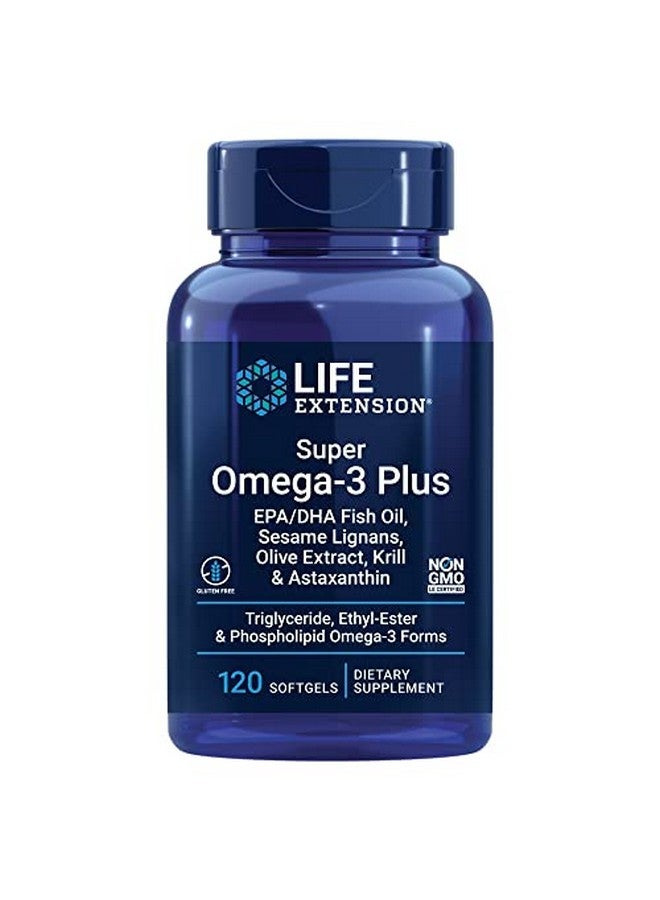 Life Extension Super Omega3 Plus Epa/Dha Fish Oil Sesame Lignans Olive Extract Krill & Astaxanthin Glutenfree Nongmo 120 Softgels  - Image 1
