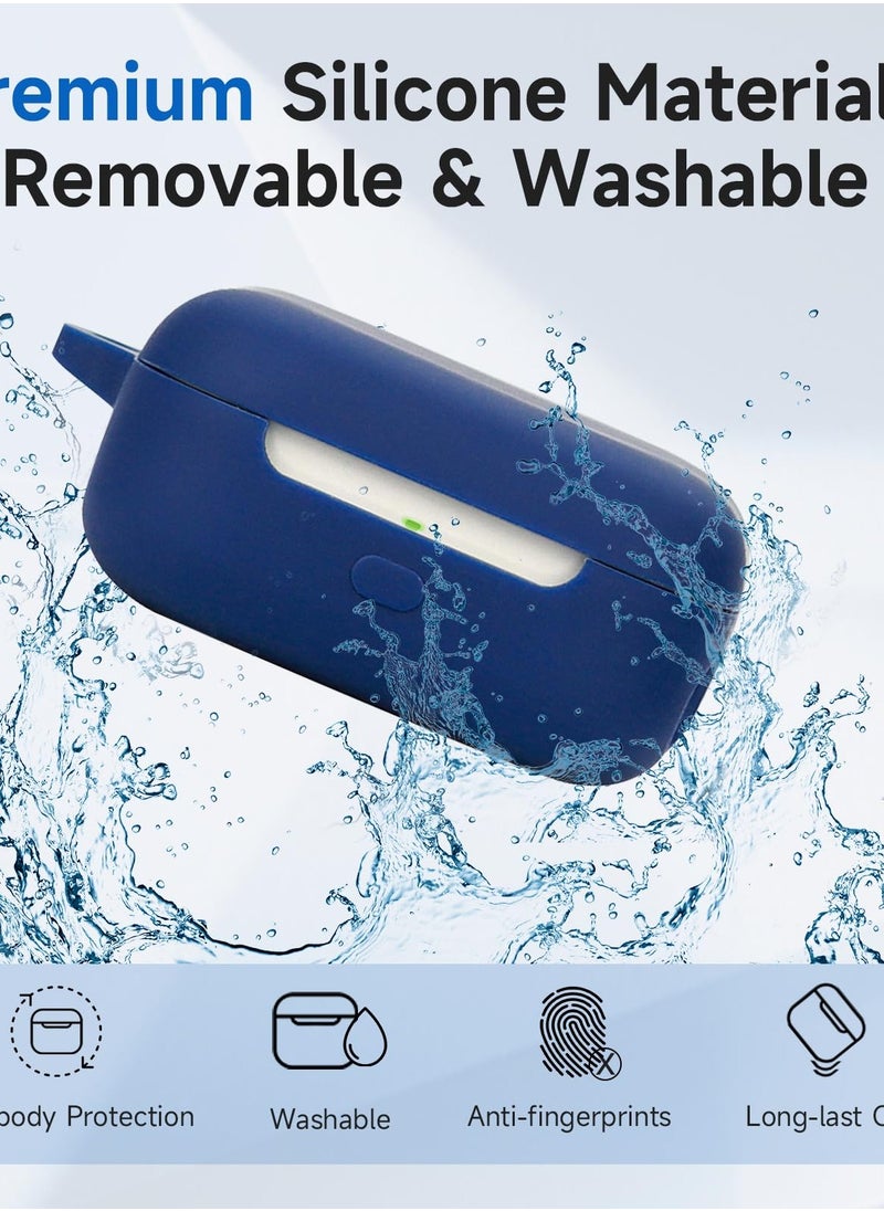 Excefore - Compatible with Echo Buds 2023 Case Cover, Soft Silicone Shockproof Protective Case Skin for All-New Echo Buds (2023 Release) Charging Case with Carabiner, Front LED Visible (Blue+Black) - Image 1