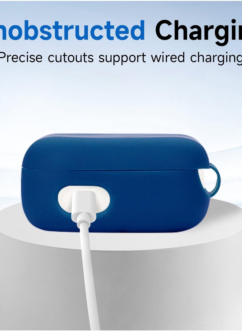 Excefore - Compatible with Echo Buds 2023 Case Cover, Soft Silicone Shockproof Protective Case Skin for All-New Echo Buds (2023 Release) Charging Case with Carabiner, Front LED Visible (Blue+Black) - Image 1