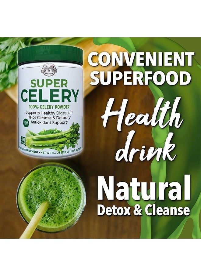 COUNTRY FARMS - Country Farms Super Celery Powder, 100% Celery Powder, Supports Healthy Digestion, Helps Cleanse & Detoxify, Antioxidant Support, 40 Servings, 11.3 Ounce (Pack of 1) - Image 1