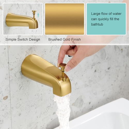 FROPO Brushed Gold Shower Tub Faucet Set With Valve - Gold Shower Head and Handle Set, Shower Faucet Set With 6 Inch Rain shower Head and Tub Spout, High-Pressure Tub Shower Trim Kit - Image 4