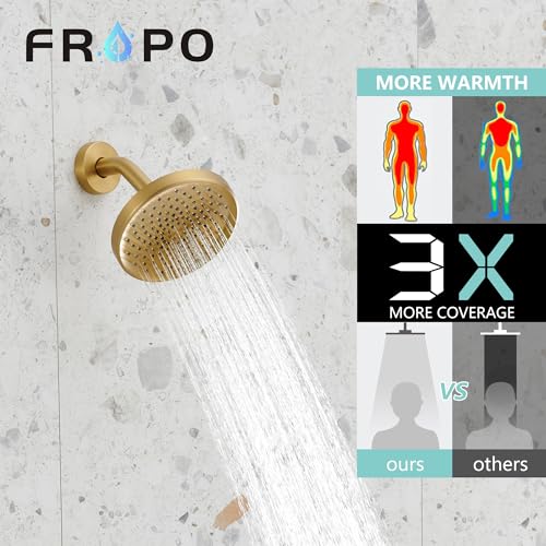 FROPO Brushed Gold Shower Tub Faucet Set With Valve - Gold Shower Head and Handle Set, Shower Faucet Set With 6 Inch Rain shower Head and Tub Spout, High-Pressure Tub Shower Trim Kit - Image 3