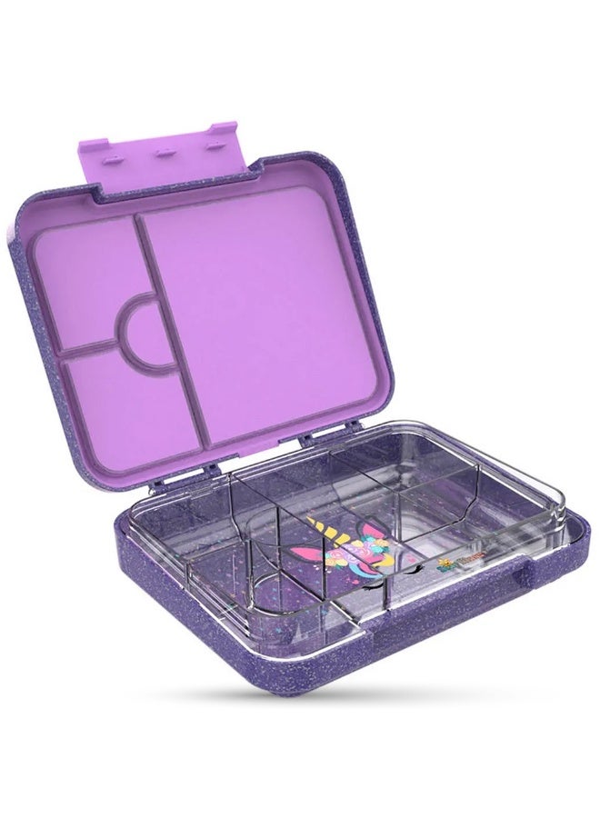 Starmarz Bento Glitter Lunch Box (Little Princess) – 4-6 Compartments, 3 Sandwich Cutters, 2 Fruit Pickers, 1195ml Capacity, Detachable Tray – Purple - Image 4