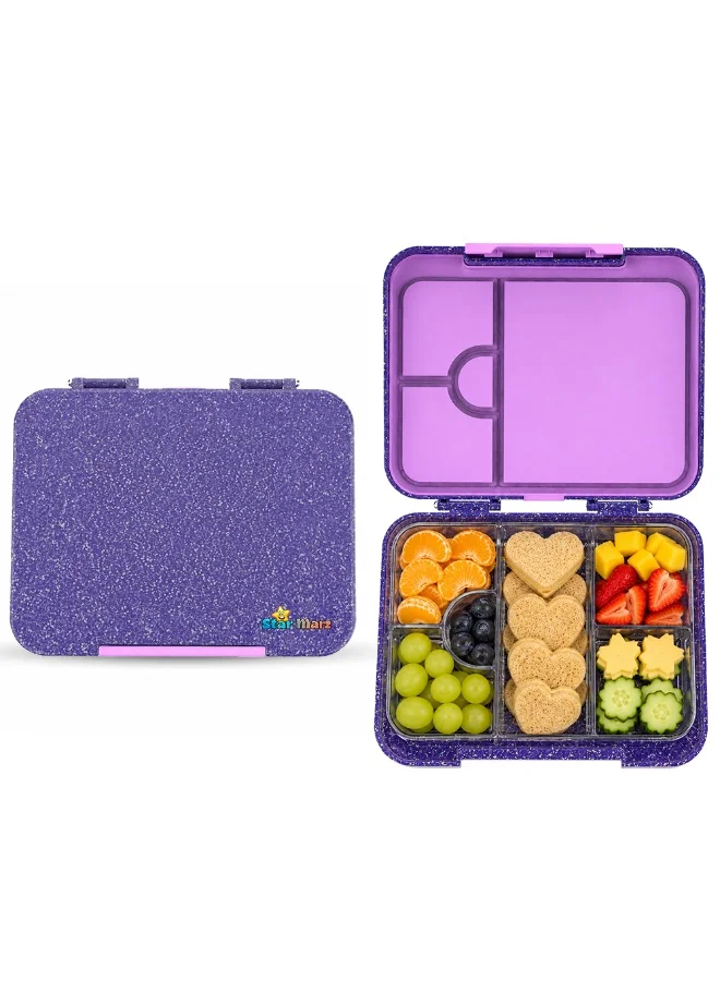 Starmarz Starmarz Bento Glitter Lunch Box (Little Princess) – 4-6 Compartments, 3 Sandwich Cutters, 2 Fruit Pickers, 1195ml Capacity, Detachable Tray – Purple