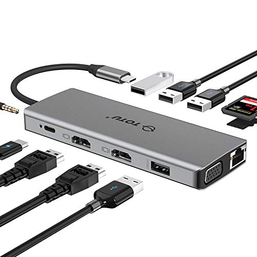 TOTU 13-in-1 USB-C Hub with Ethernet, 4K HDMI, VGA, PD, SD/TF Cards Reader, Mic/Audio Docking Station for MacBook Pro Air XPS and Other USB-C Laptops - Image 1