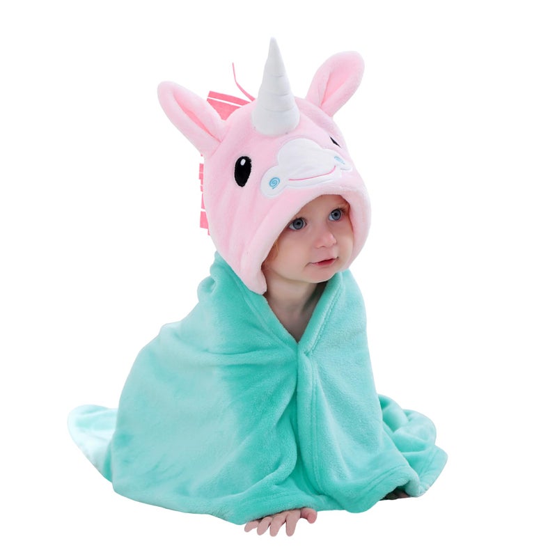 TONWHAR 0-4 Years Toddlers' And Kids' Boys Girls Animal Face Hooded Blanket Baby's Bathrobe,Plush After Bath Blanket(Pink Unicorn) - Image 1